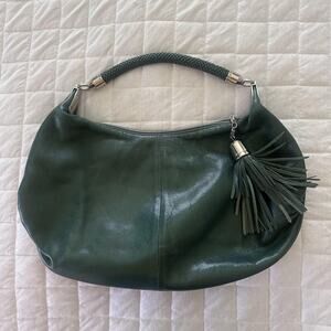 COLE HAAN Shoulder Bag Womens Green Leather Hobo Tassel Purse Handbag